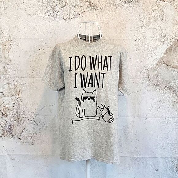 DOM cat graphic grey tee  "I do what I want" Women's Size M - Picture 1 of 7